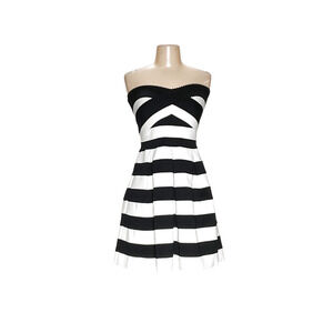 Express Black Striped Midi Ball Gown Dress